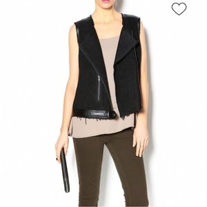 BB Dakota Camara Black Moto Biker knit faux leather Vest L